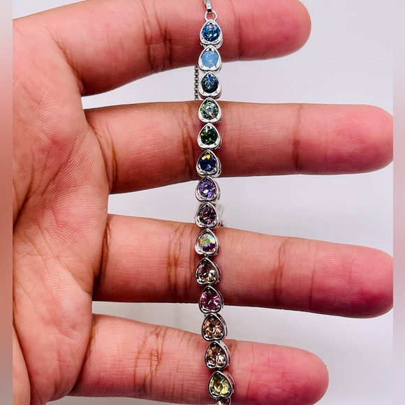 Genuine White Gold Vermeil Swarovski Crystal Bolo Bracelet, Gift for her - Picture 3 of 4